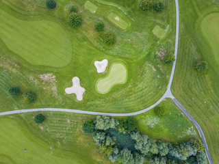 Aerial view of footpath on golf course in Europe