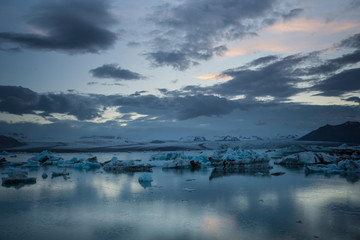 Iceland - Glacier lagoon joekulsarlon full of ice floes floating