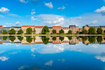 Houses along river in Downtown District of Copenhagen Denmark