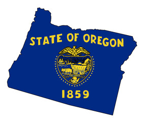 Oregon State Outline Map and Flag