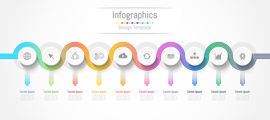 Infographic design elements for your business data with 10 options, parts, steps, timelines or processes. connection lines concept,  Vector Illustration.