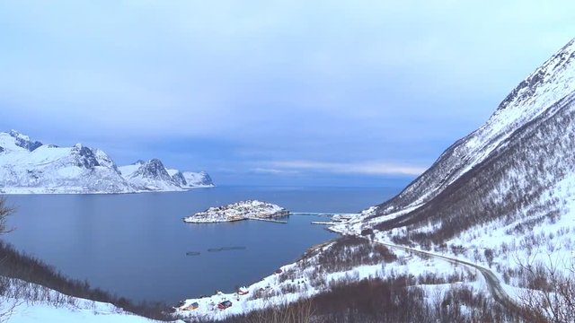View on Husøy, Senja fishing village  in Northern Norway