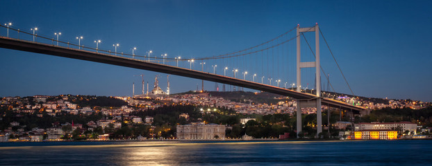 Fototapeta na wymiar Illuminated First Bosphorus Bridge