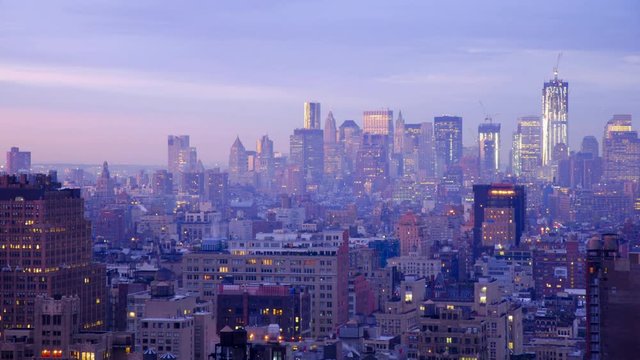 USA, New York, Manhattan, Downtown skyline from Midtown, World Trade Center under construction