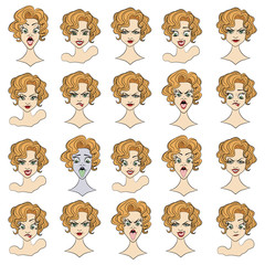 Set of blond Girl emoticons