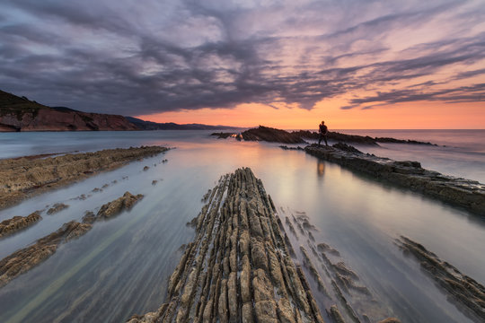 Sunset at Itzurun beach in Zumaia