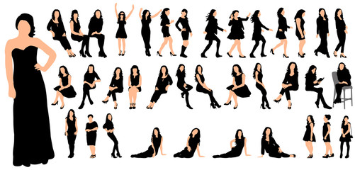 Vector, collection of silhouettes of girl and woman, isolated