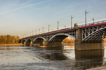 Fototapeta na wymiar Poniatowski bridge over the Vistula river in Warsaw, Poland