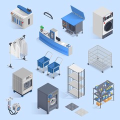 Dry Cleaning And Laundry Service Isometric Set 