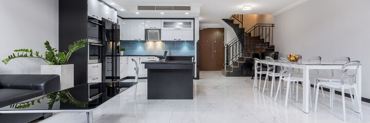 Modern, white open plan apartment
