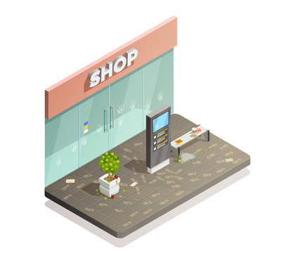 Dirty Storefront Isometric Composition