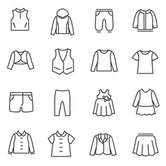 Types of clothes for girls and teenagers as line icons / There are all season casual clothes for girls and teenagers
 - obrazy, fototapety, plakaty