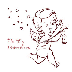 Cupid hunting with archey bow flying hearts. Cupid playing music