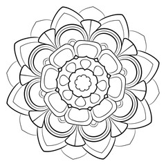 Mandala for color book. Monochrome image. Symmetrical pattern in a circle. Beautiful illustration for scrapbook. The template for printing on fabric. Picture for meditation and relaxation.