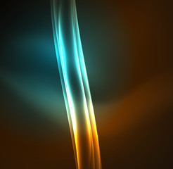 Energy lines, glowing waves in the dark, vector abstract background