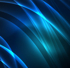 Energy lines, glowing waves in the dark, vector abstract background