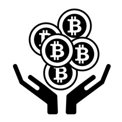 Bitcoin symbol in hands. Coin symbol Electronic currency. Vector image.