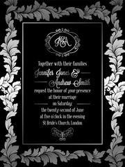 Vintage baroque style wedding invitation card template.