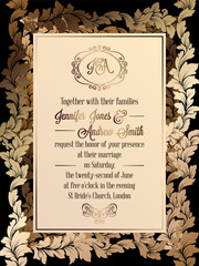 Vintage baroque style wedding invitation card template.