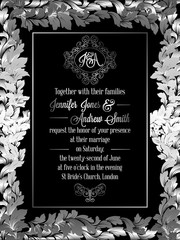 Vintage baroque style wedding invitation card template.