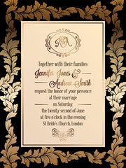 Vintage baroque style wedding invitation card template.