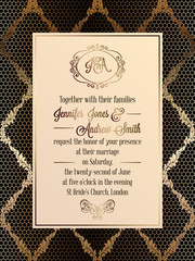 Vintage baroque style wedding invitation card template.