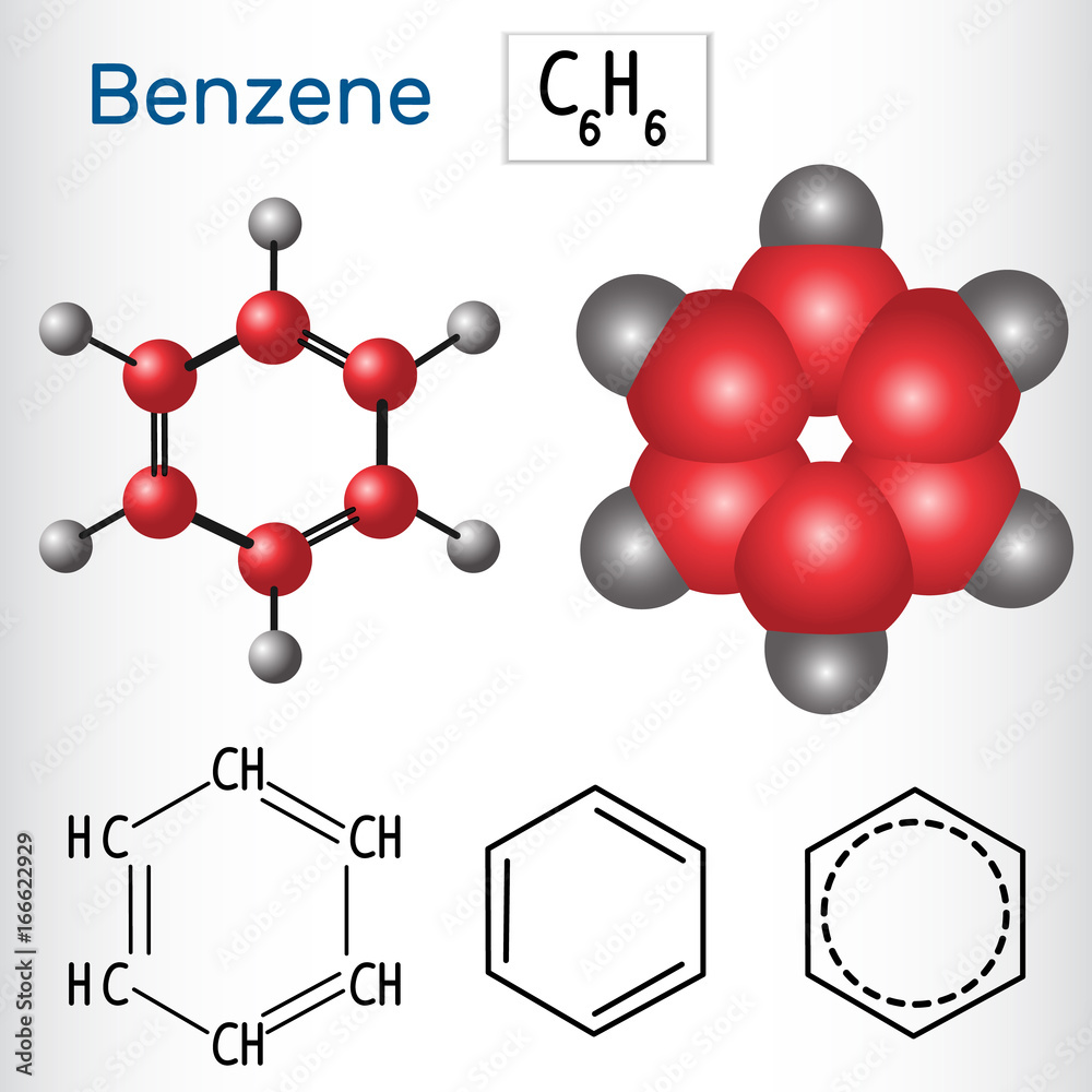 Canvas Prints Benzene molecule - structural chemical formula and model.