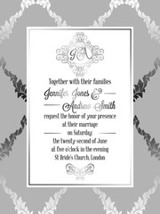 Vintage baroque style wedding invitation card template.