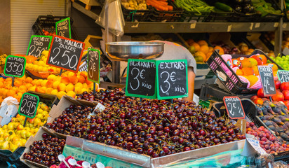 Malaga, Spain, june 27 2017: Fruit being sold at Mercado Central de Atarazanas