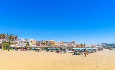 Benalmadena, Spain, june 29, 2017: Tourists lying on the Benalmadena beach near Malaga