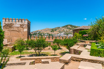 Fototapeta na wymiar Granada, Spain, juli 1, 2017: View on Granada from the old city of La Alhambra