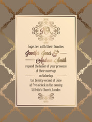 Vintage baroque style wedding invitation card template.