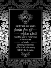 Vintage baroque style wedding invitation card template.