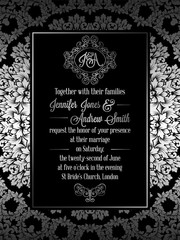 Vintage baroque style wedding invitation card template.