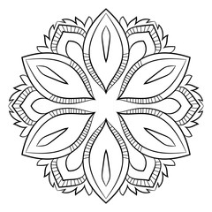 Contour mandala for color book. Monochrome illustration. A repeating pattern in the circle. A beautiful image for scrapbook. Octagonal graphic outlet. Stylized flower.