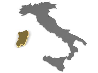 Italy 3d metallic map, whith sardinia,region highlighted 3d render