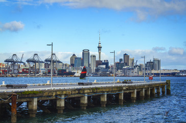 Fototapeta na wymiar Devonport Wharf and Auckland City Landscape, New Zealand