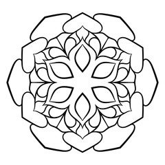 Mandala for color book. Monochrome illustration. Symmetrical pattern in a circle. A beautiful image for scrapbook. The template for printing on fabric. Picture for meditation and relaxation.