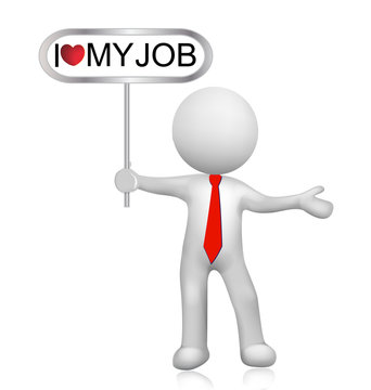 3D white people man holding I love my job sign. image logo