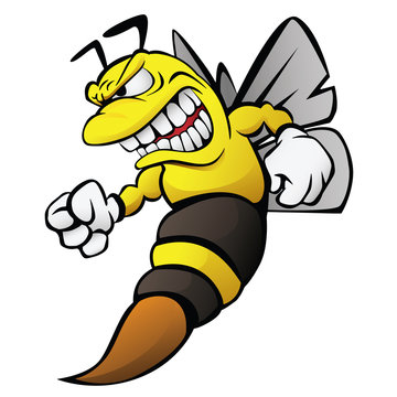 Bee Hornet Yellow Jacket Cartoon Isolated Vector Illustration