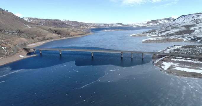 Frozen Gunnison River Aerial Perspective of Bridge
