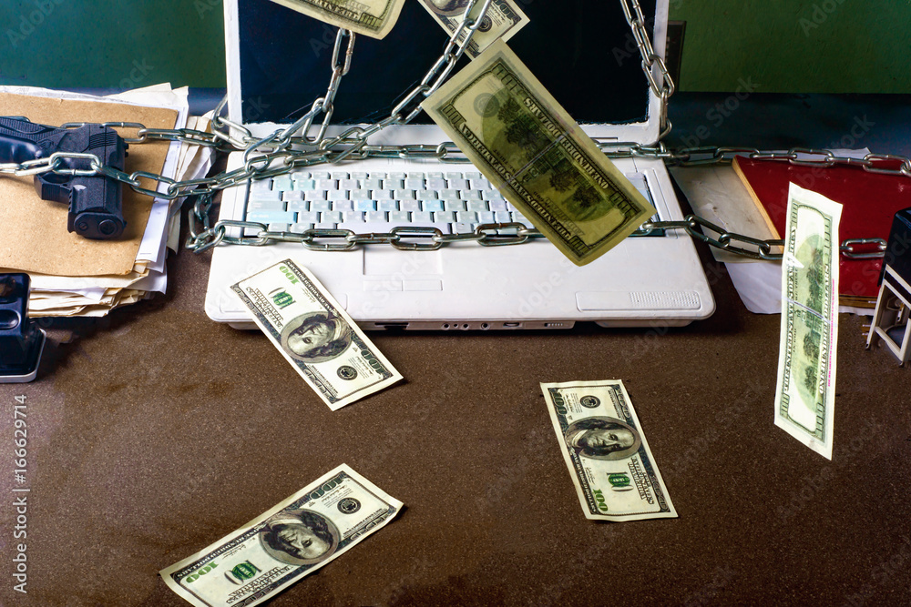 Wall mural dollars laptop on your desktop