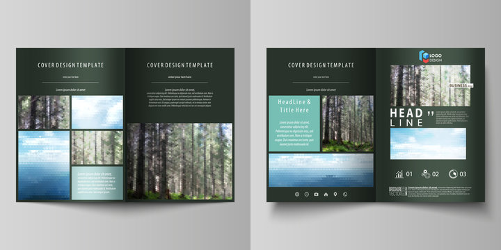 Templates for bi fold brochure, flyer, booklet or report. Cover design template, abstract vector layout in A4 size. Colorful background, travel business, natural landscape in polygonal style