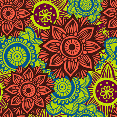Flower mandala seamless pattern in hand drawn style