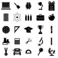 Set of school icons. Black and white style. White background. Vector illustration.