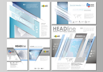 The minimalistic abstract vector illustration of the editable layout of modern social media post design templates in popular formats. Technology concept. Molecule structure, connecting background.