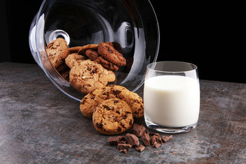 Chocolate cookies on white background. Chocolate chip cookies shot