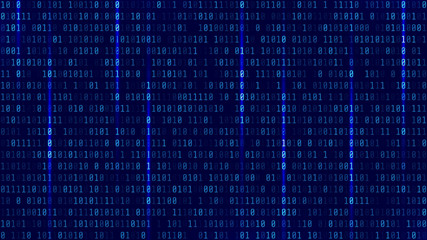 Matrix Background with blue light. Binary Computer Code. Vector Illustration.