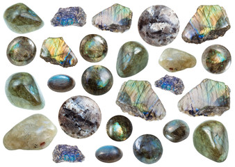collection of various labradorite gemstones