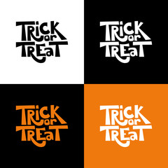 Trick or treat isolated quote set. Vector holiday illustration. Hand drawn doodle letters for Halloween poster, greeting card, print or banner. - obrazy, fototapety, plakaty